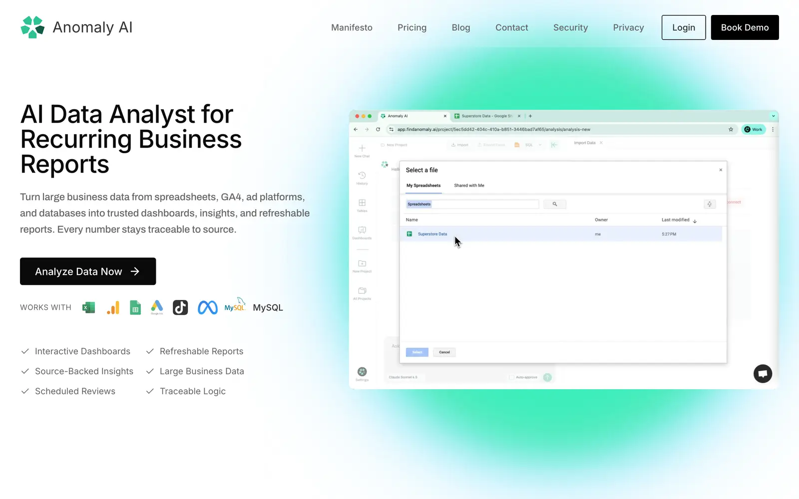 Screenshot of the Anomaly AI website