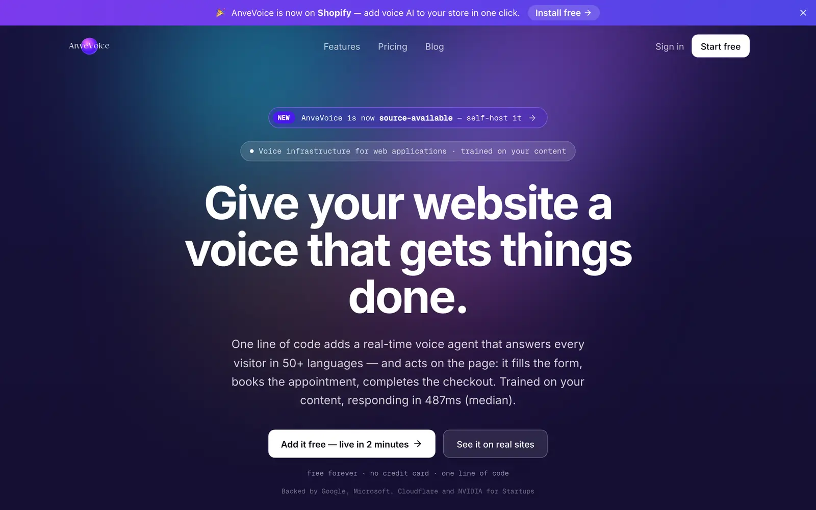 Screenshot of the AnveVoice website