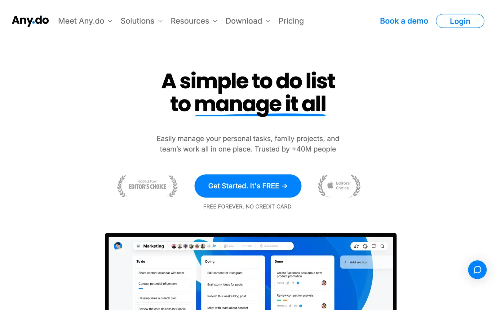 Screenshot of the Any.do website