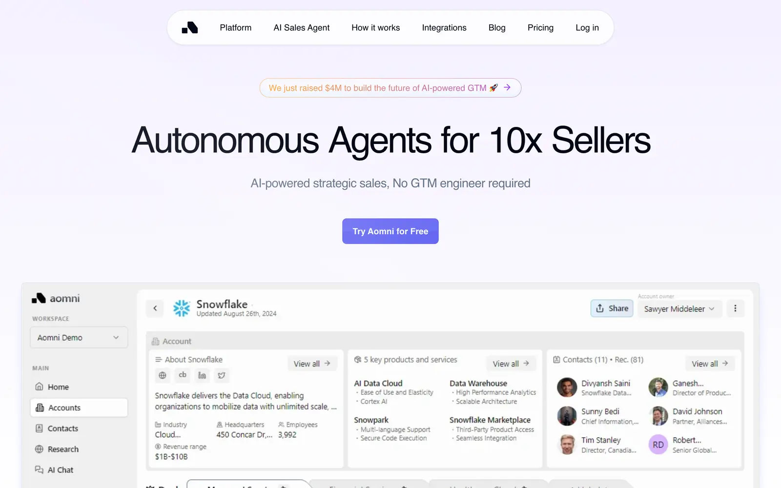 Screenshot of the Aomni website