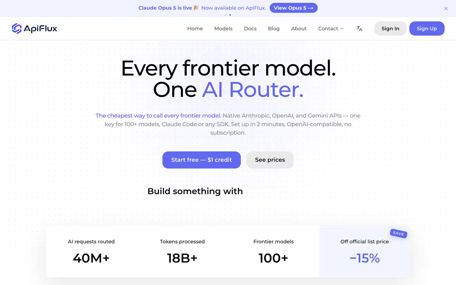Screenshot of the ApiFlux website