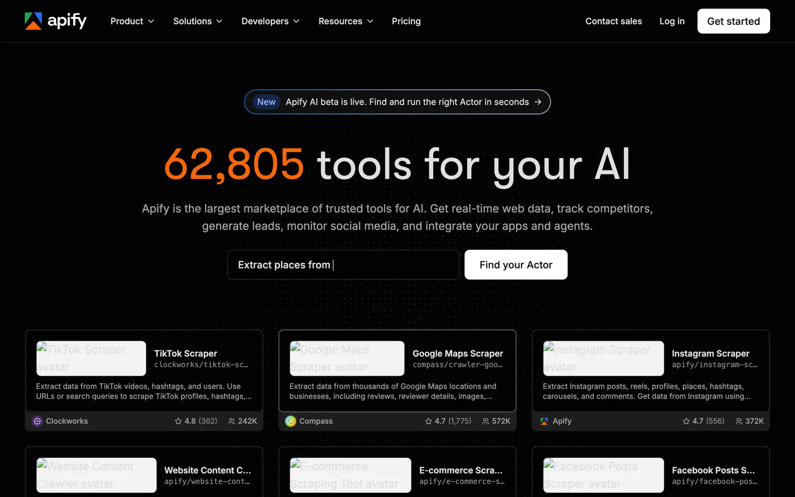 Screenshot of the Apify website