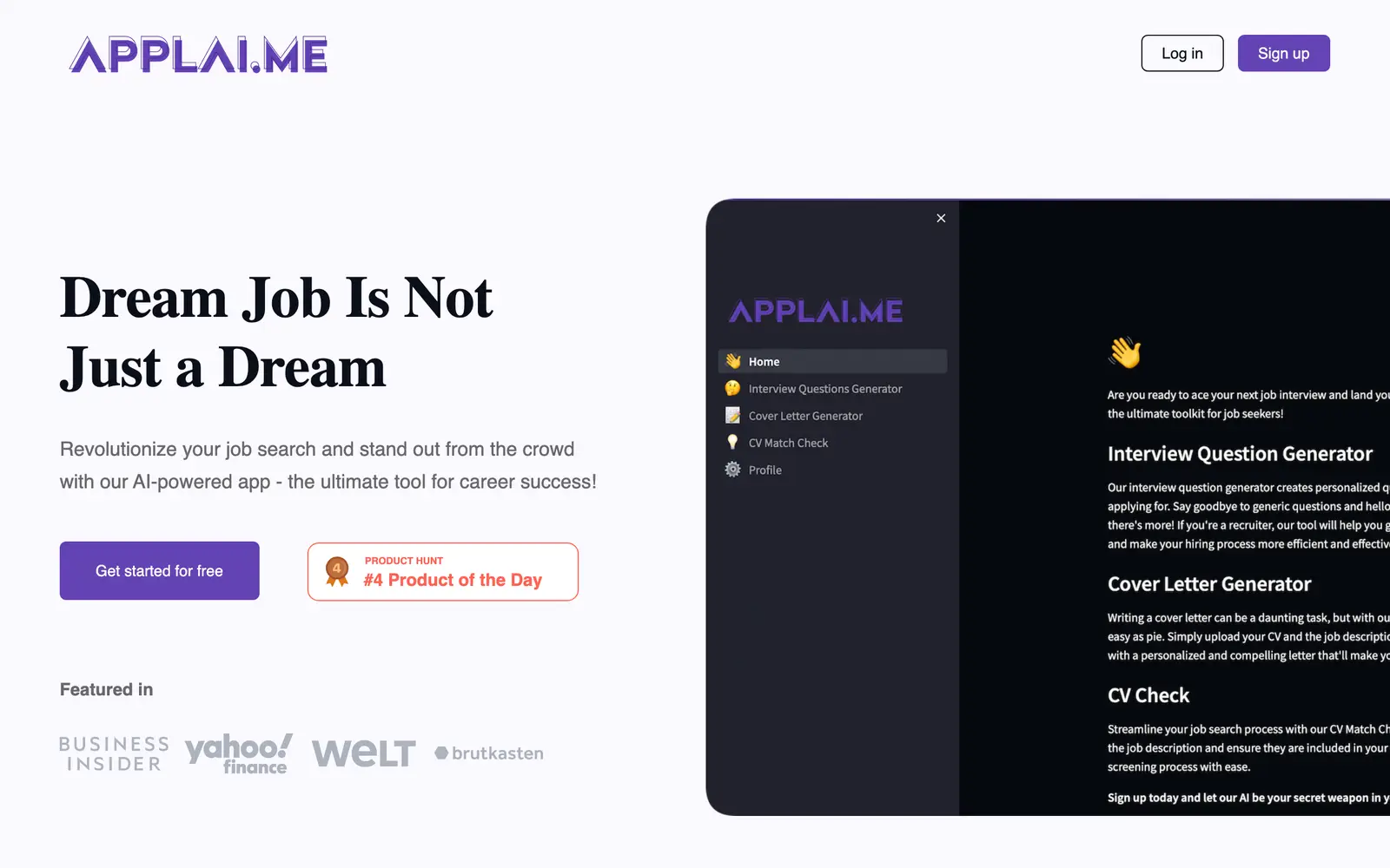 Screenshot of the applai.me website