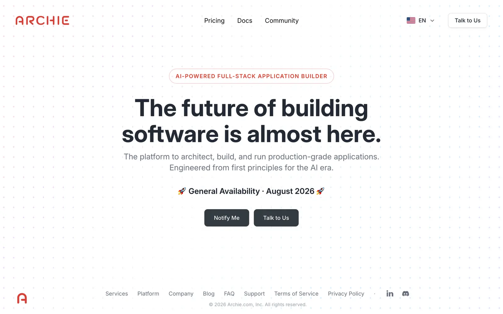 Screenshot of the Archie website
