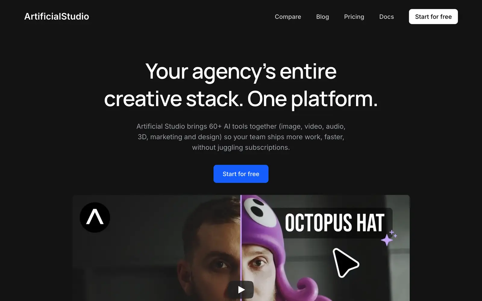 Screenshot of the Artificial Studio website