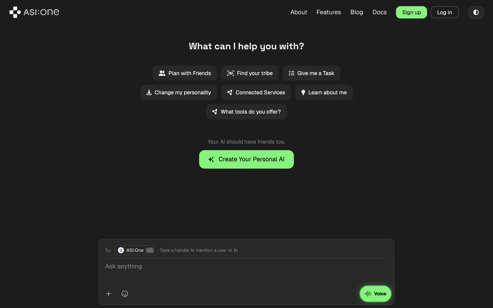 Screenshot of the ASI:One website