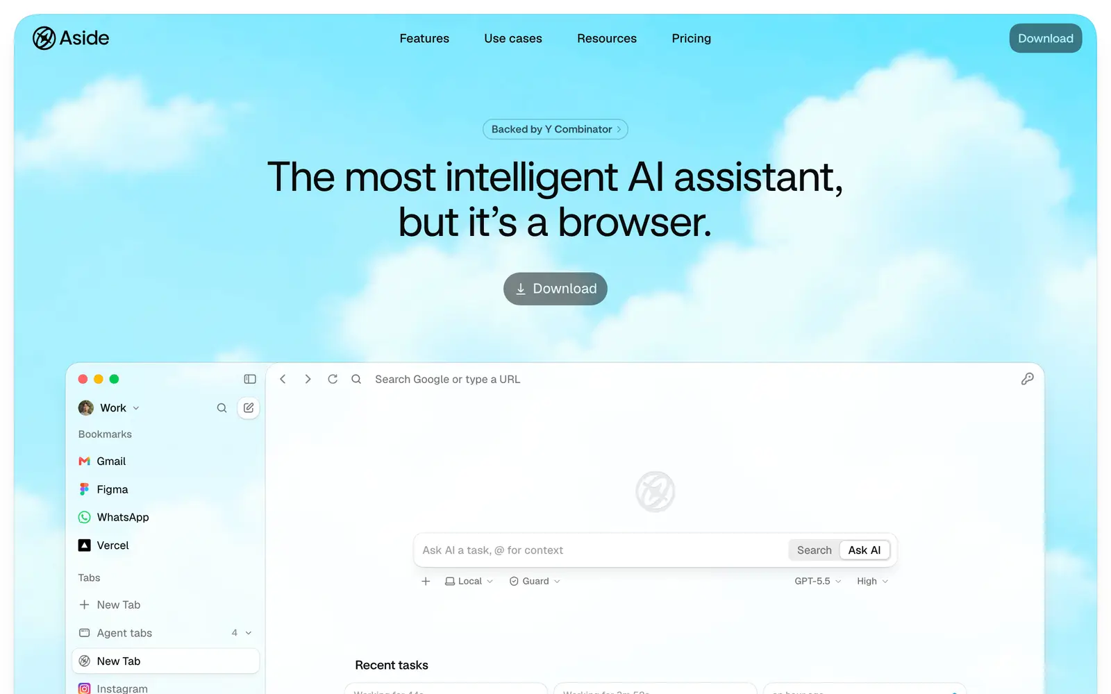 Screenshot of the Aside website
