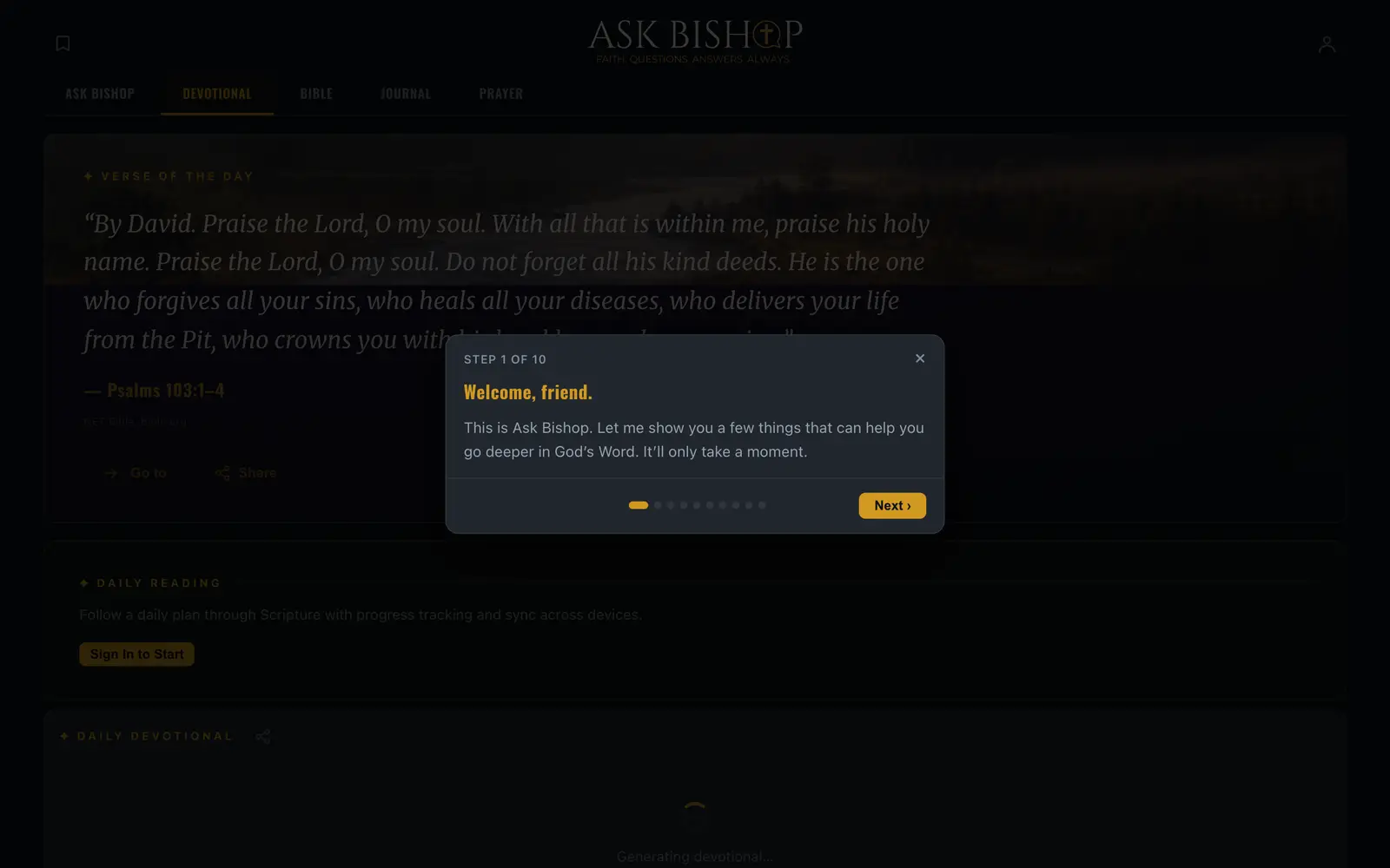 Screenshot of the Ask Bishop website