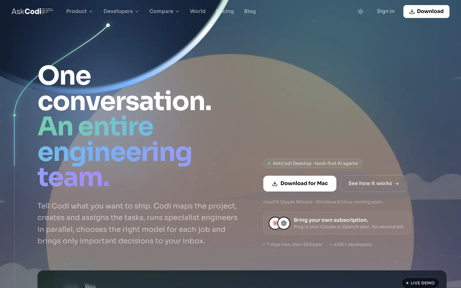 Screenshot of the AskCodi website