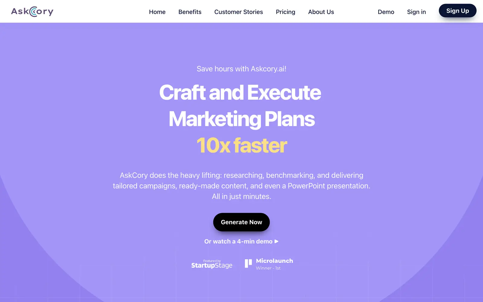 Screenshot of the AskCory website