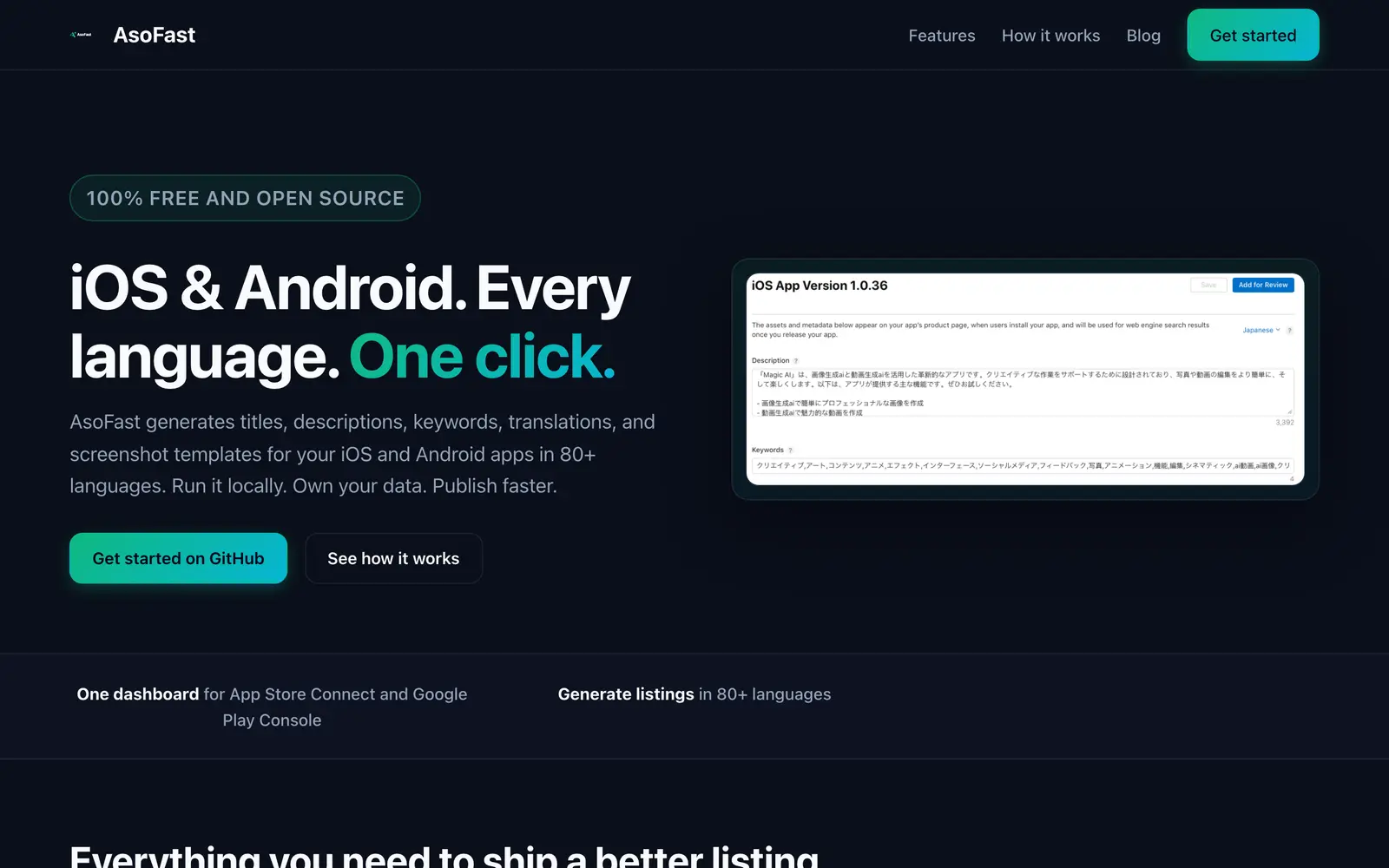 Screenshot of the AsoFast website
