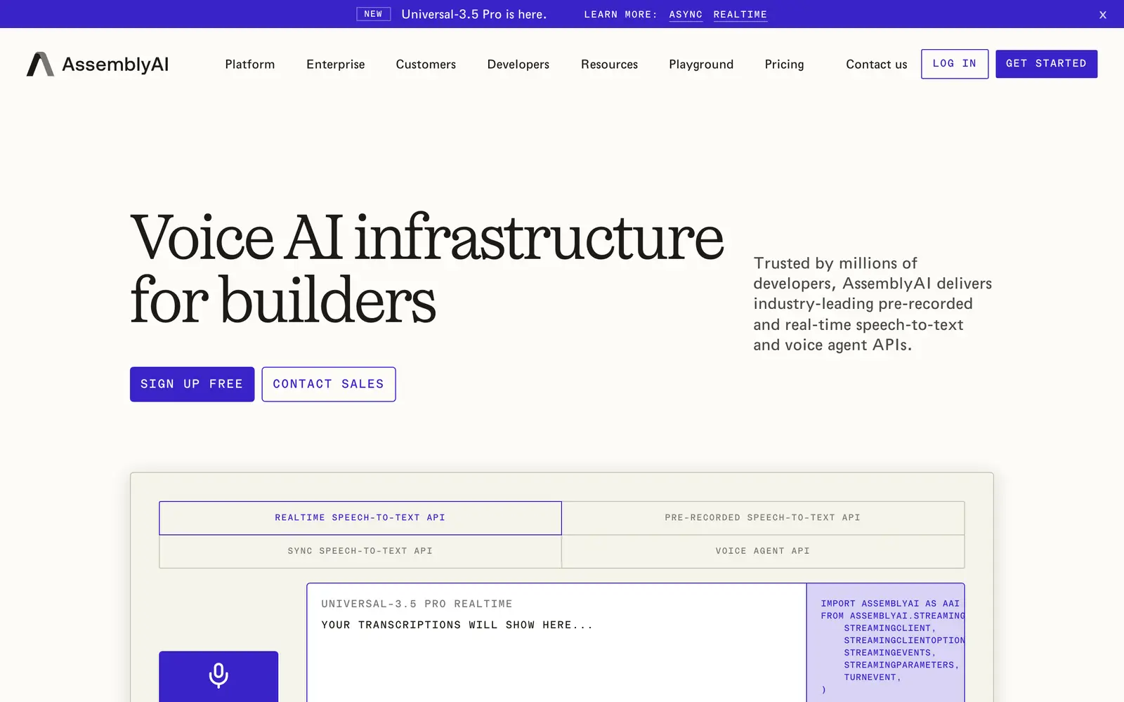Screenshot of the AssemblyAI website