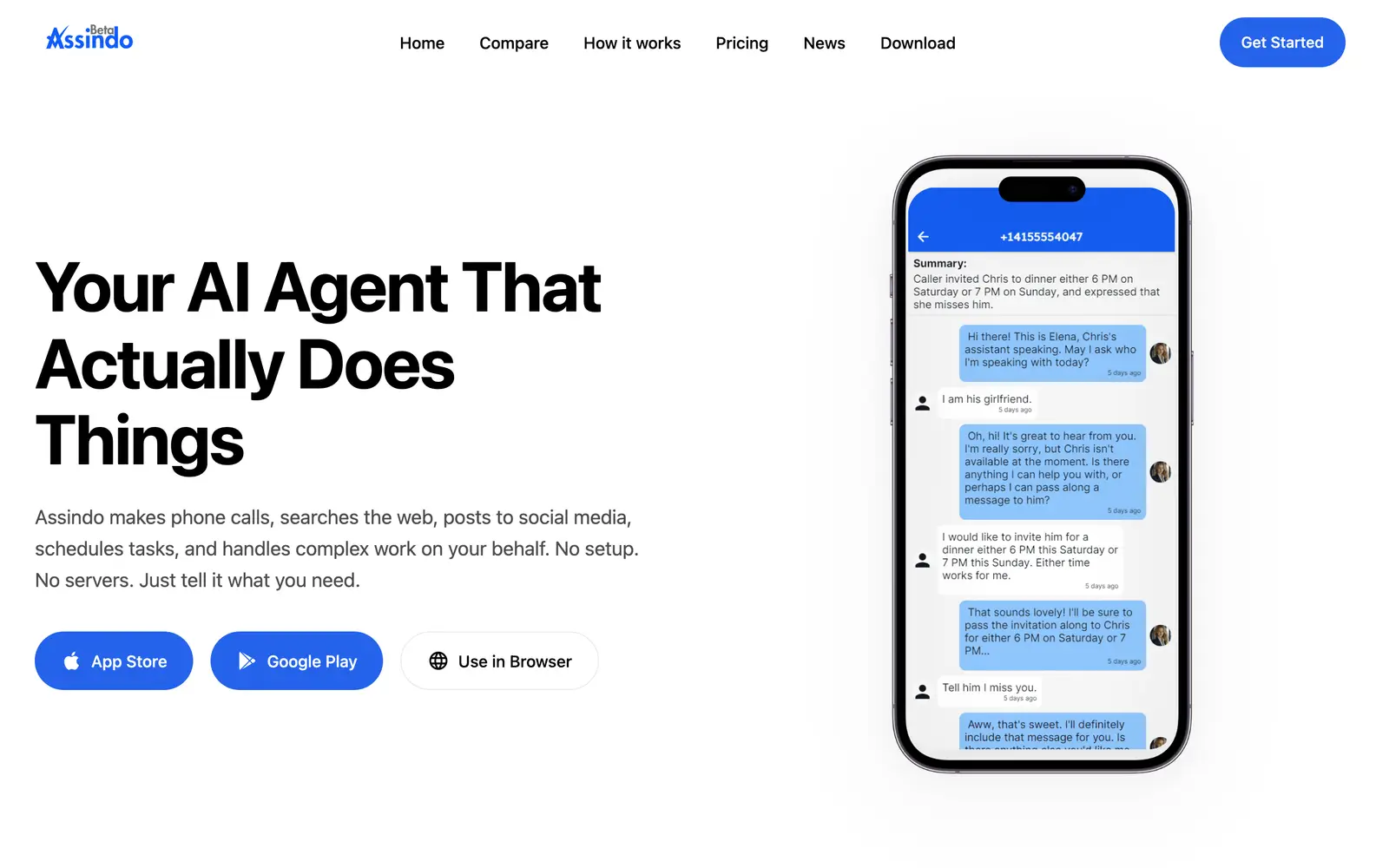 Screenshot of the Assindo website