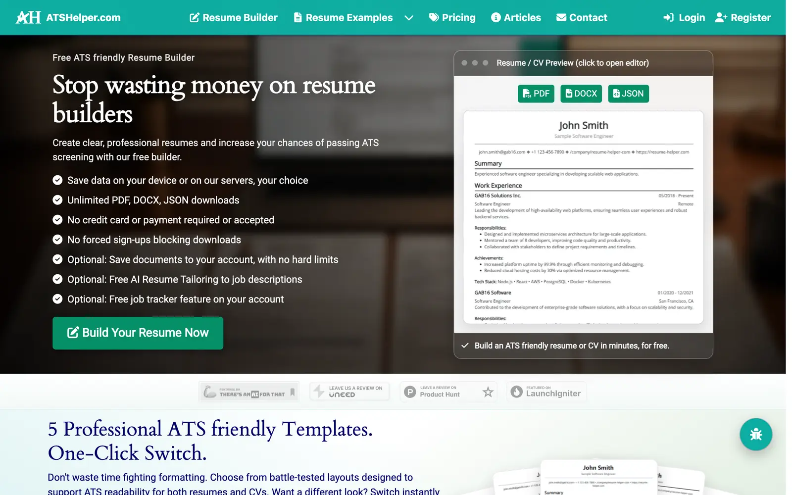 Screenshot of the ATS Helper website