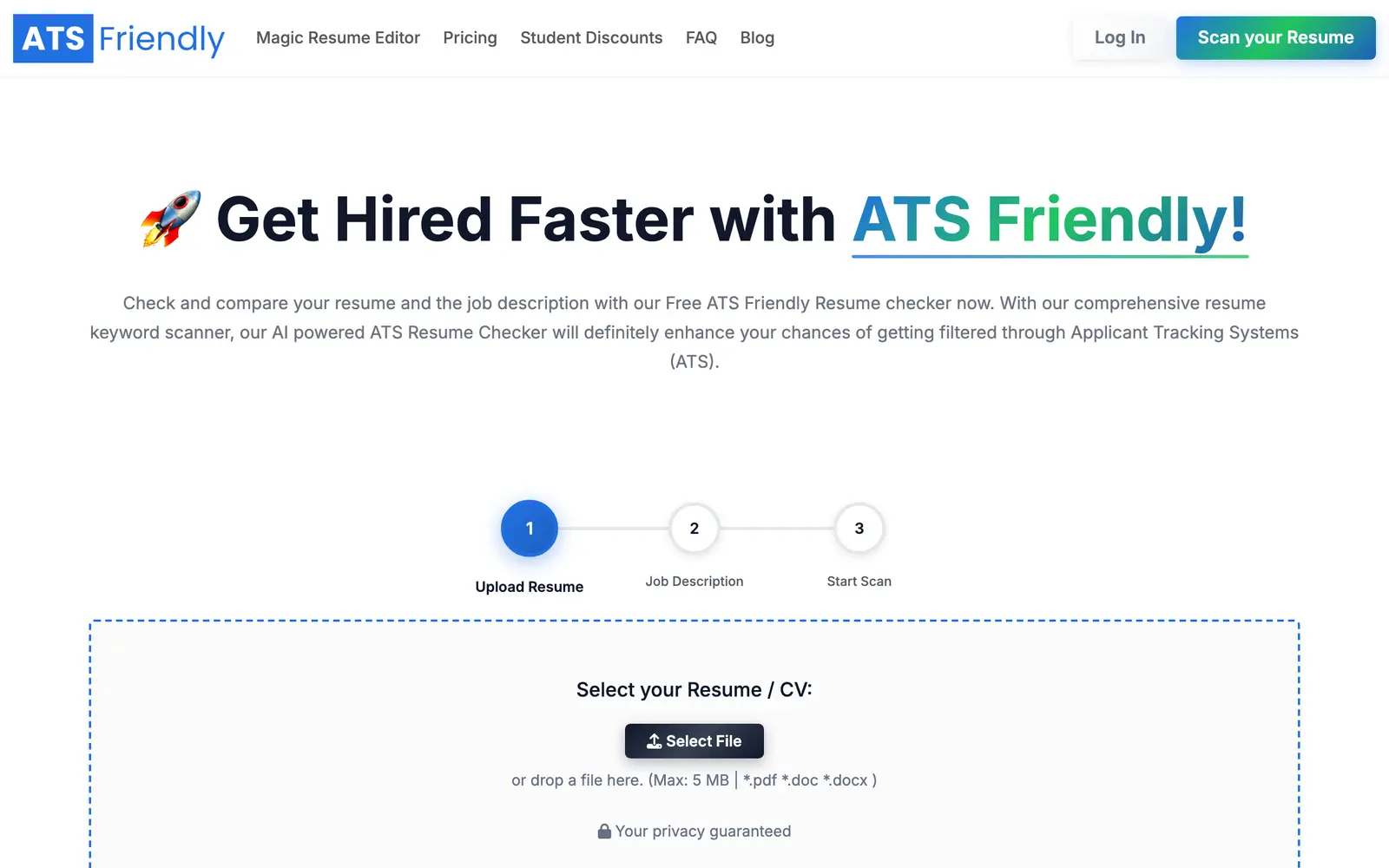 Screenshot of the ATSFriendly website