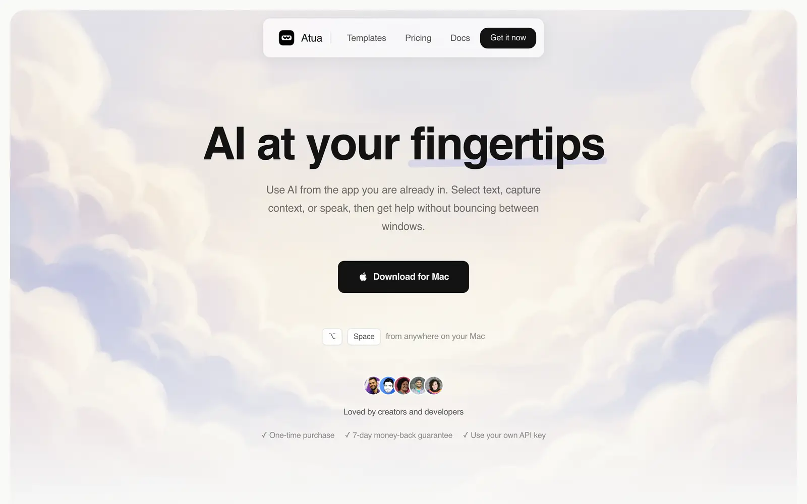 Screenshot of the Atua website