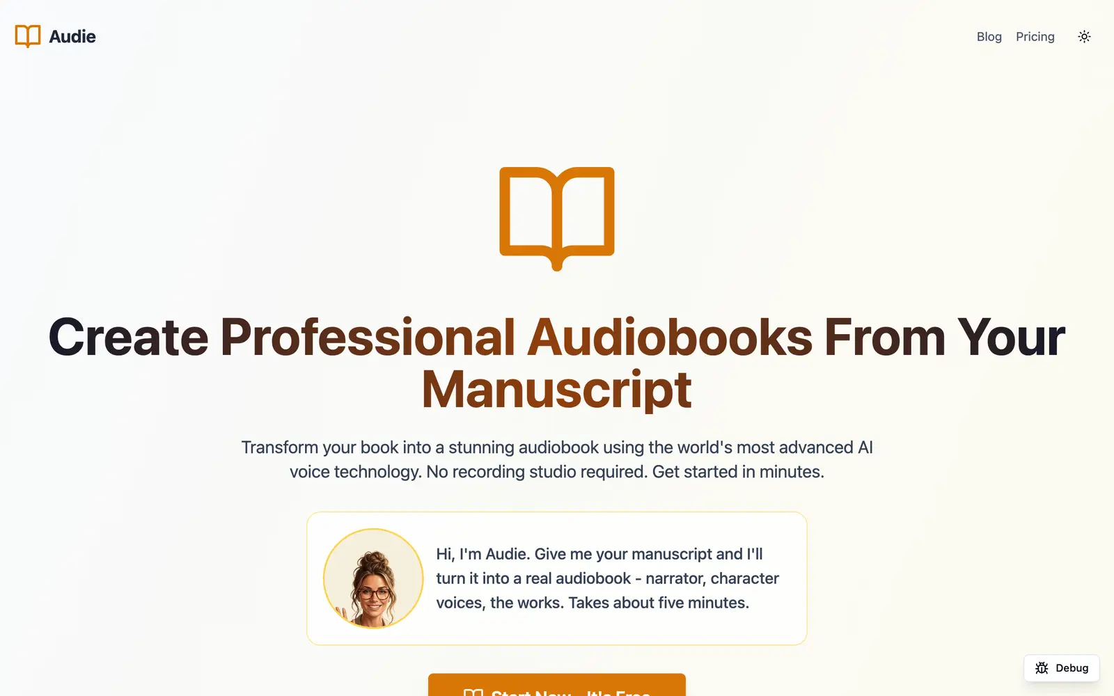 Screenshot of the Audie AI website