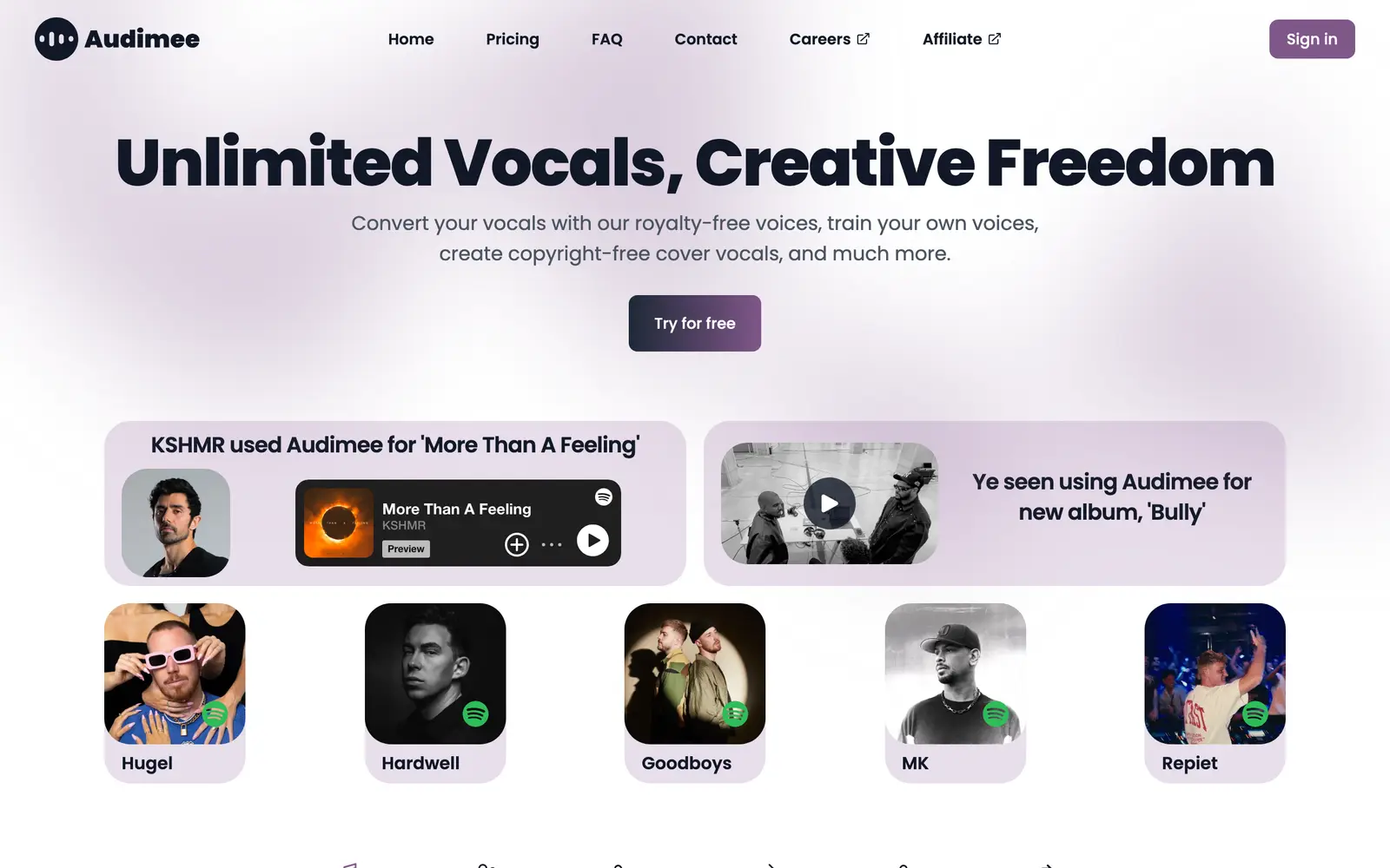 Screenshot of the Audimee website