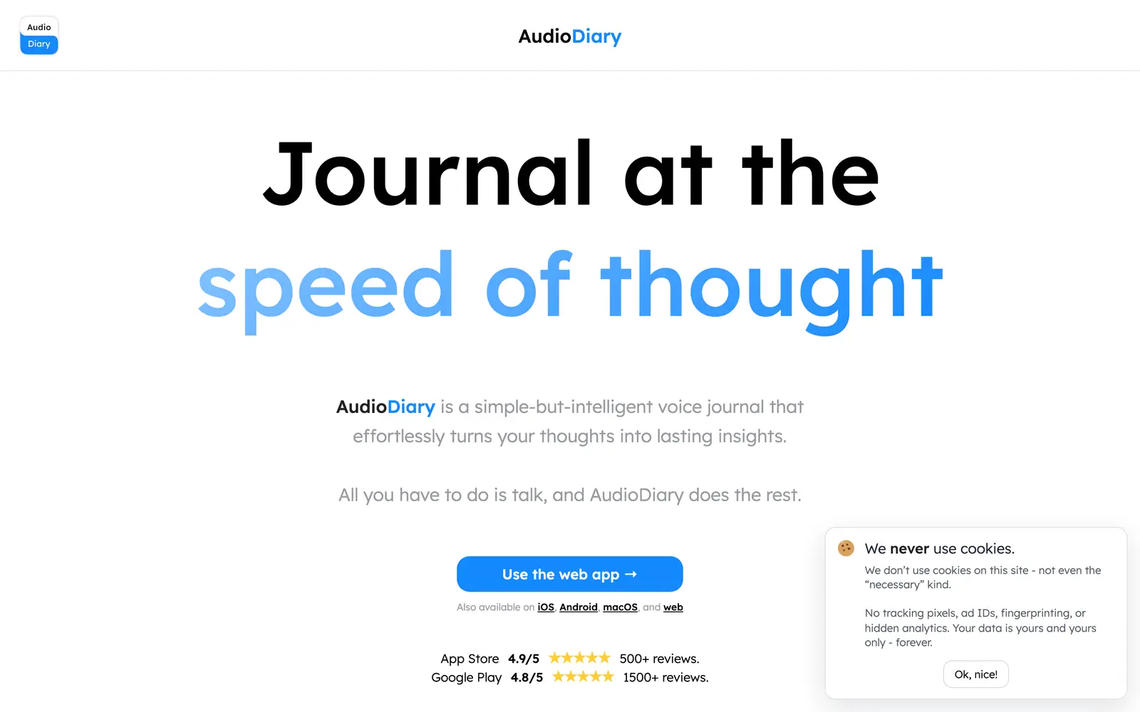 Screenshot of the Audio Diary website