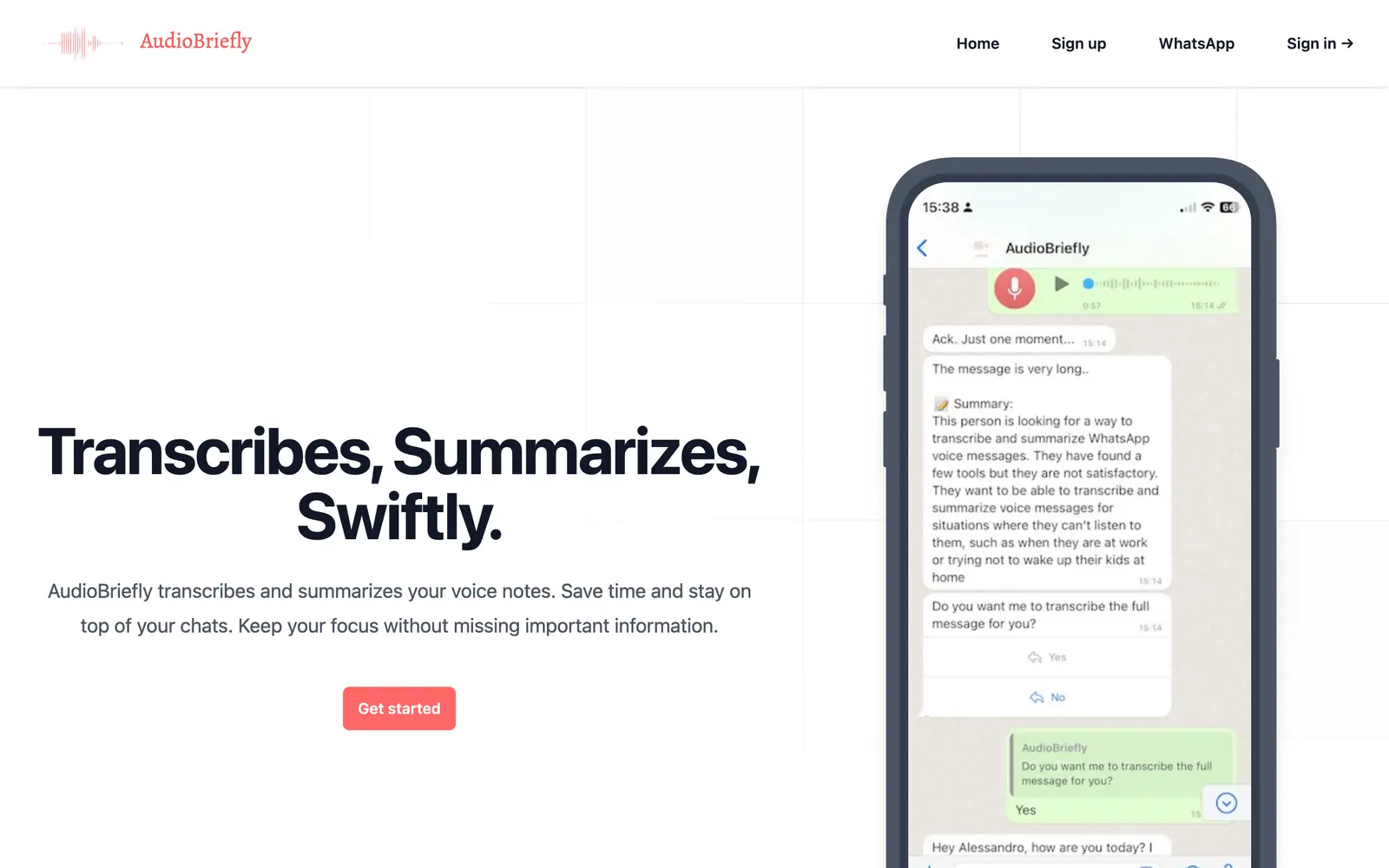 Screenshot of the AudioBriefly website