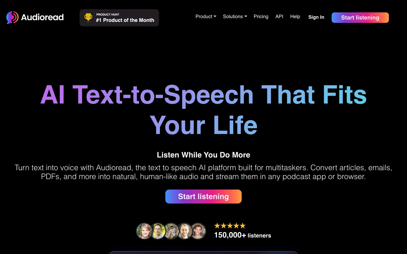 Screenshot of the Audioread website
