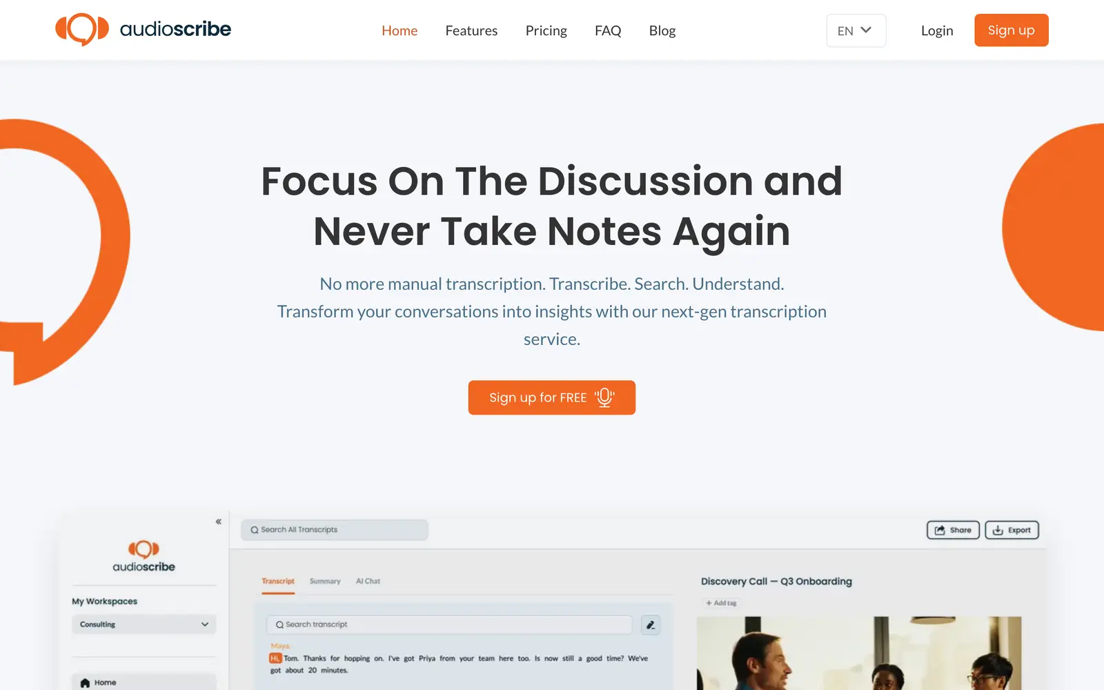 Screenshot of the AudioScribe website