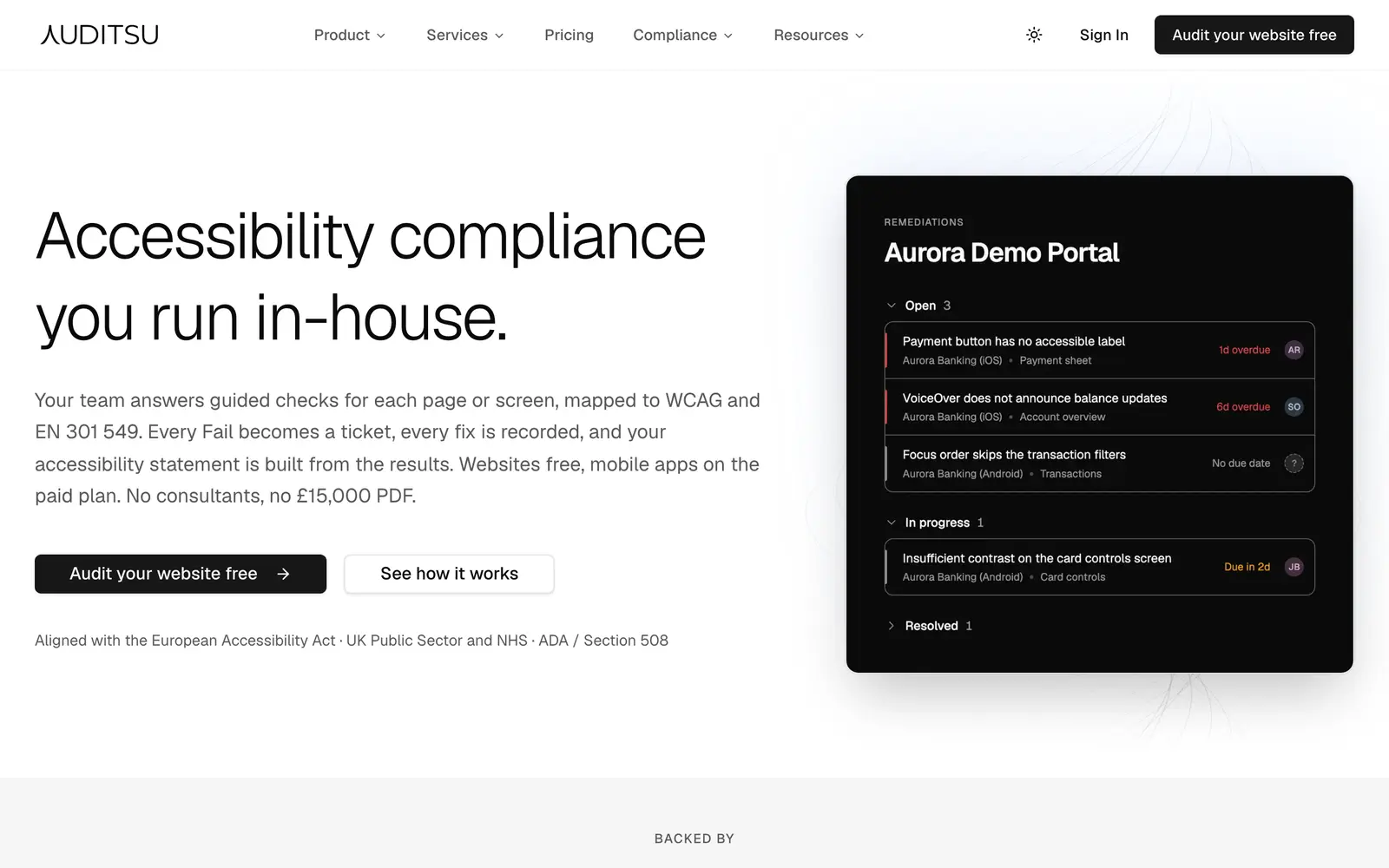 Screenshot of the AUDITSU website