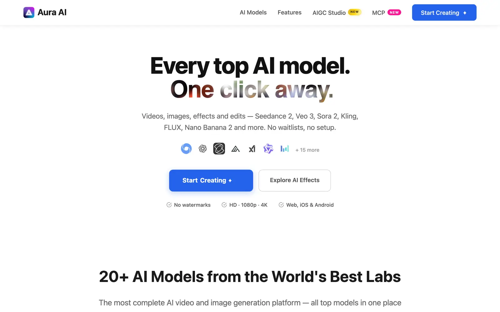 Screenshot of the Aura AI website