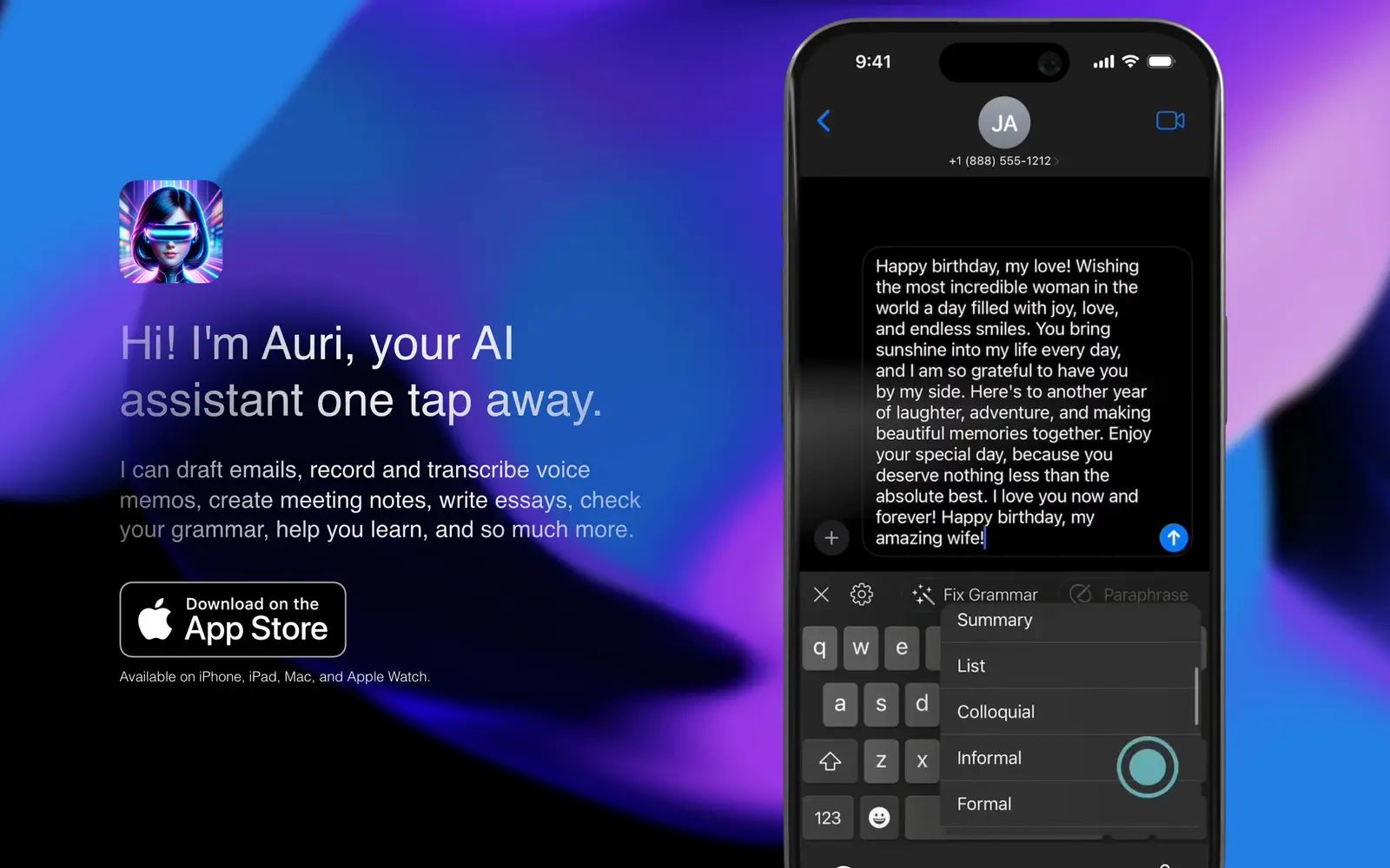 Screenshot of the Auri.AI website