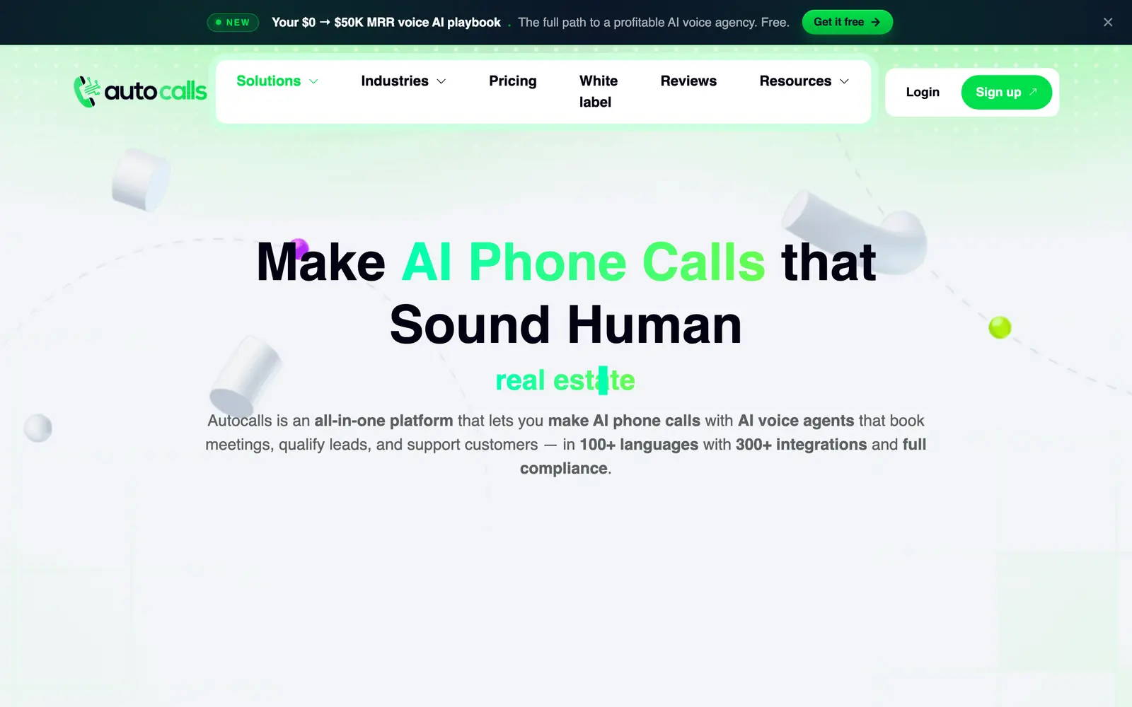Screenshot of the AutoCalls website