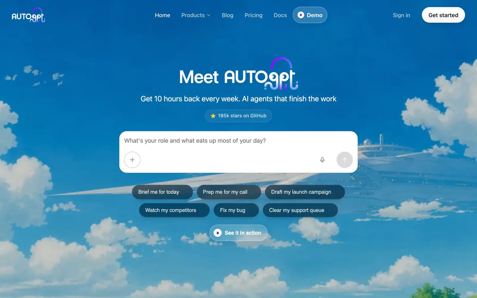 Screenshot of the AutoGPT website