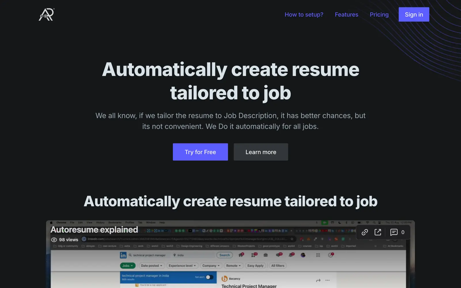Screenshot of the AutoResume website