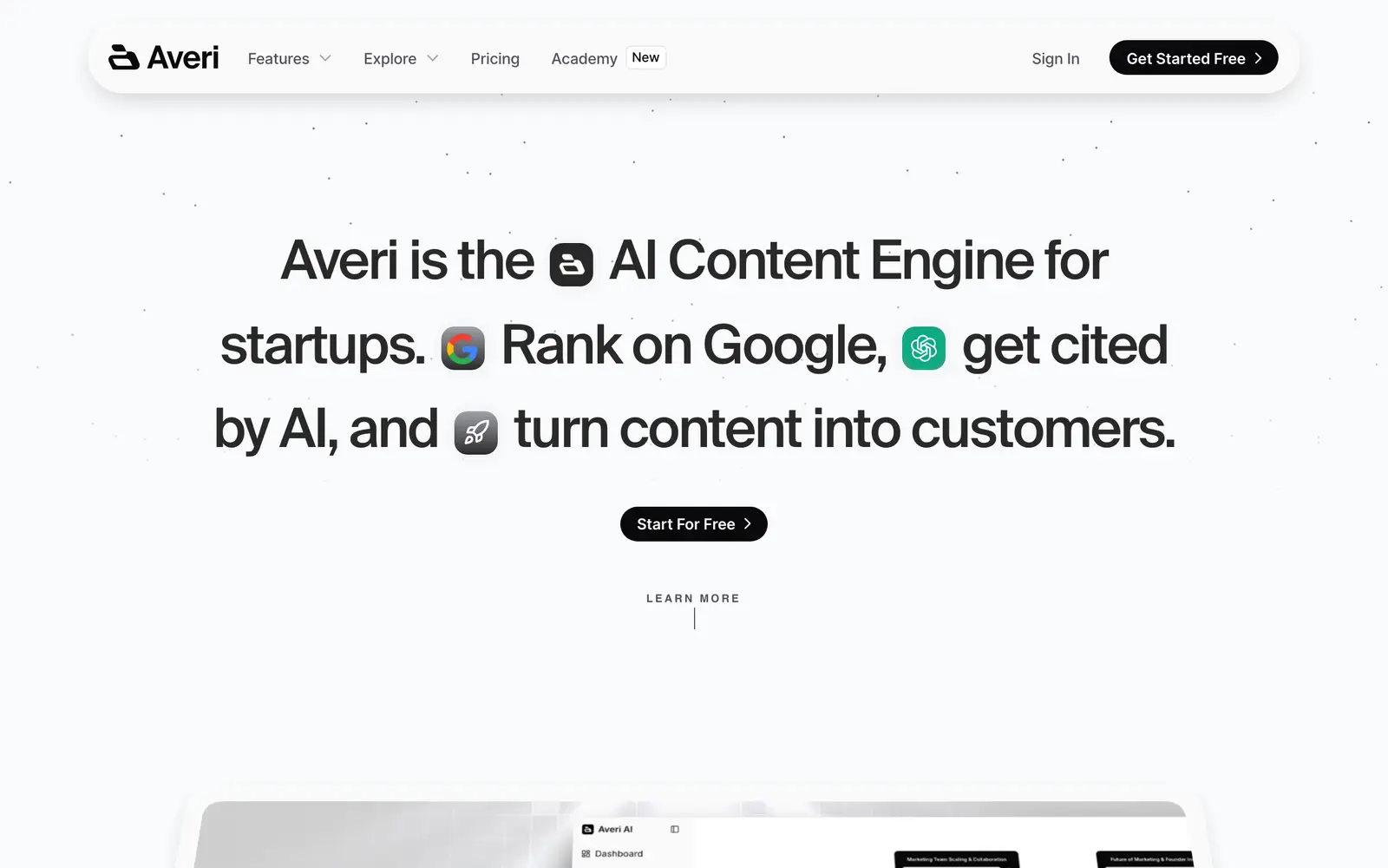 Screenshot of the Averi AI website