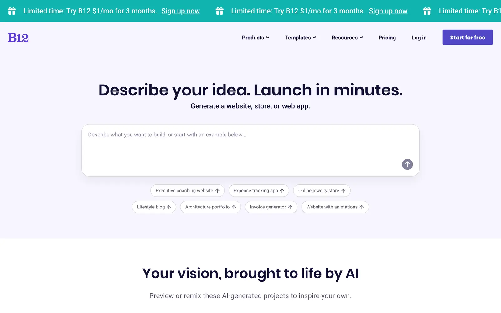 Screenshot of the B12 website
