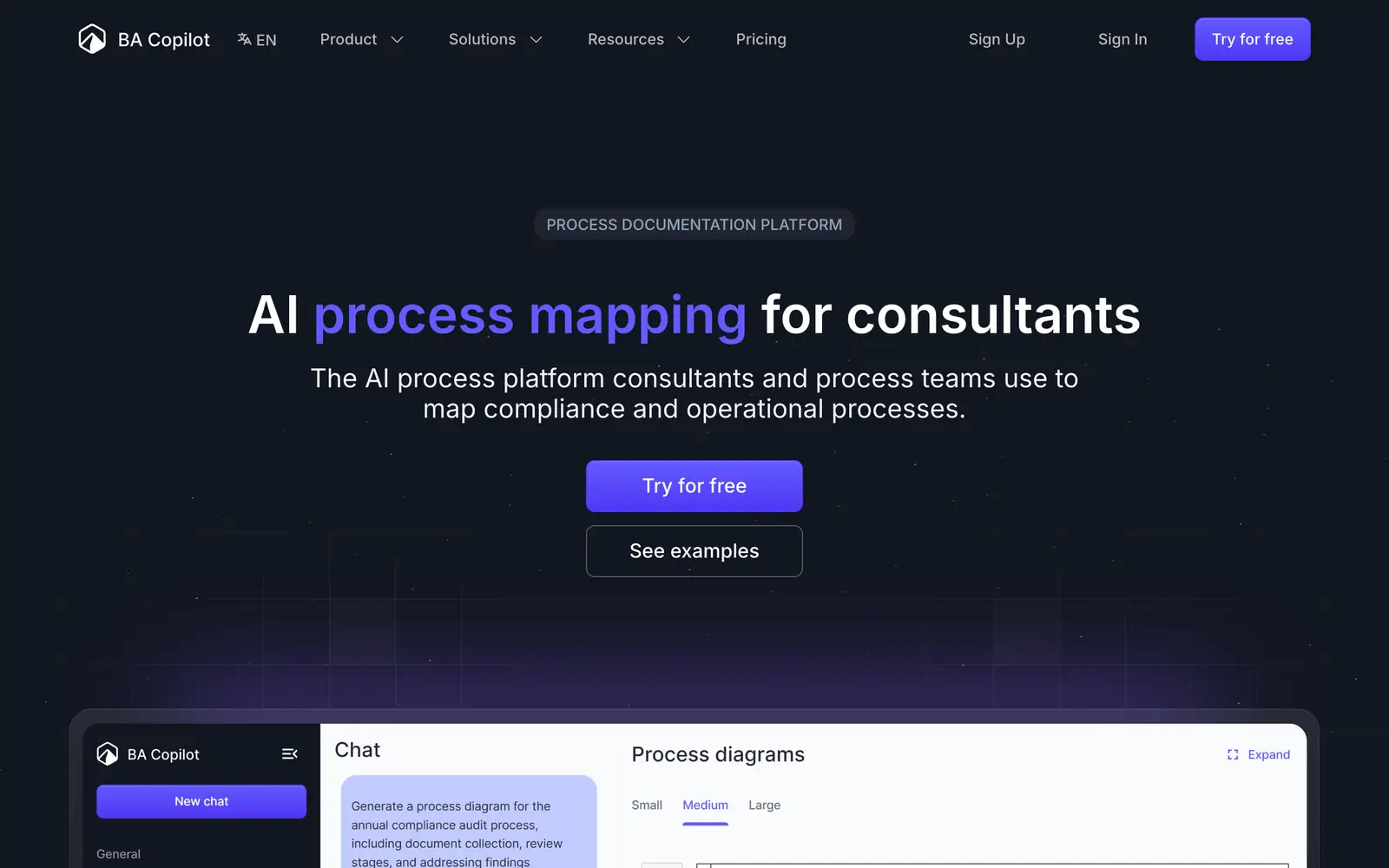 Screenshot of the BA Copilot website