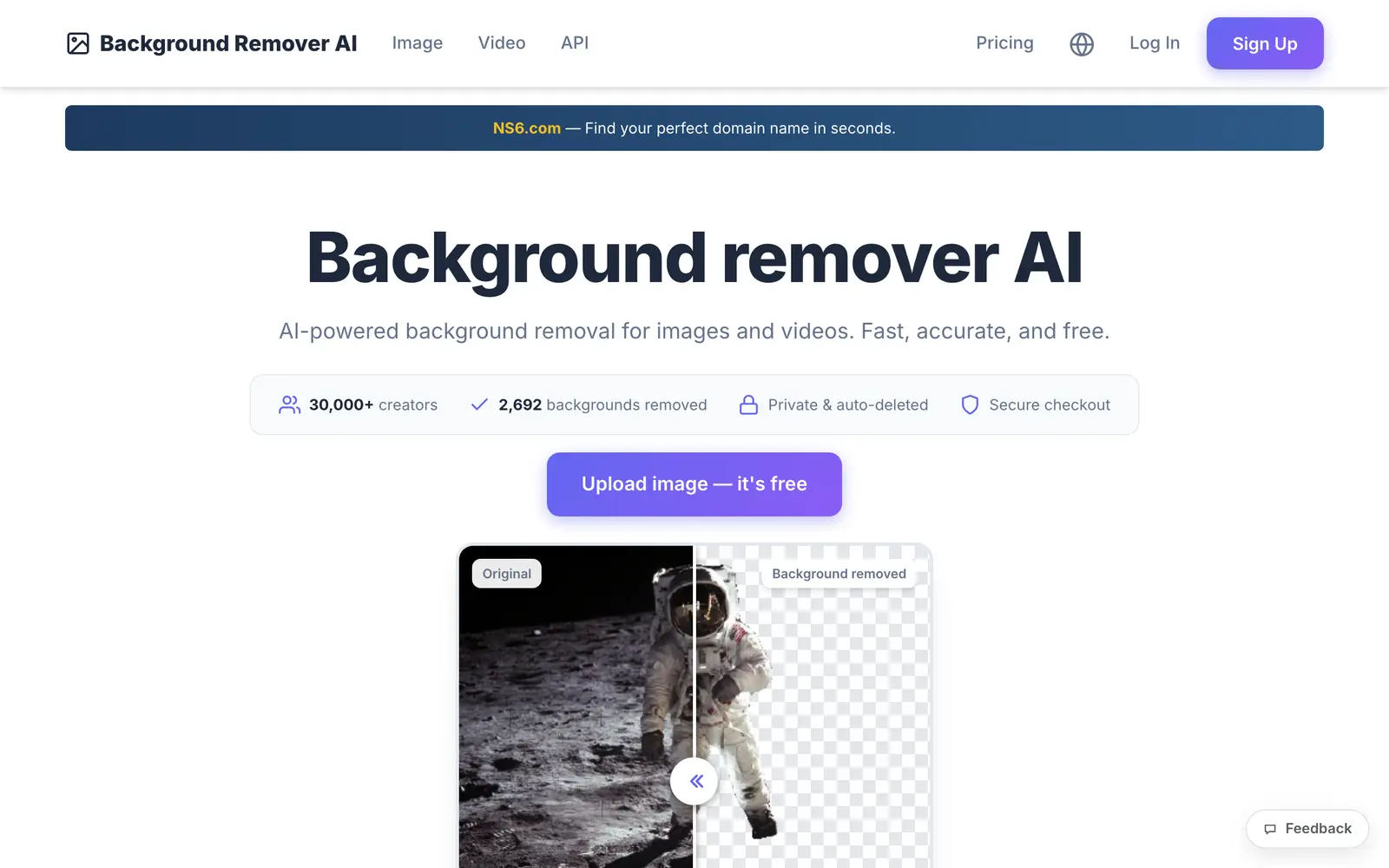 Screenshot of the Background Remover AI website
