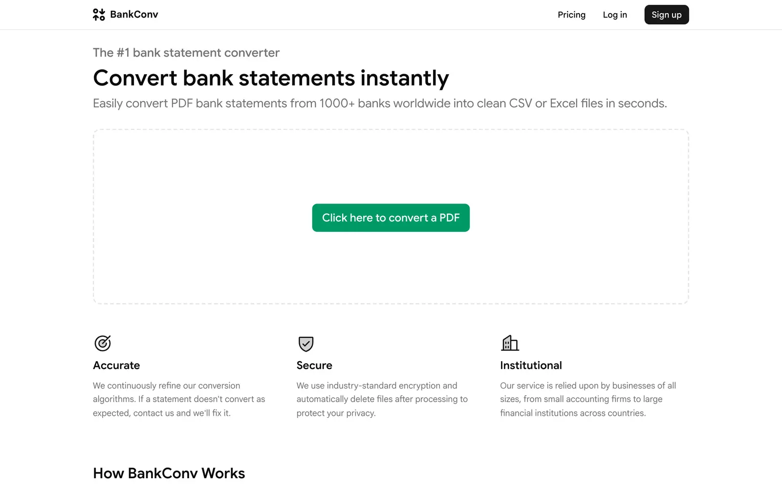 Screenshot of the BankConv website