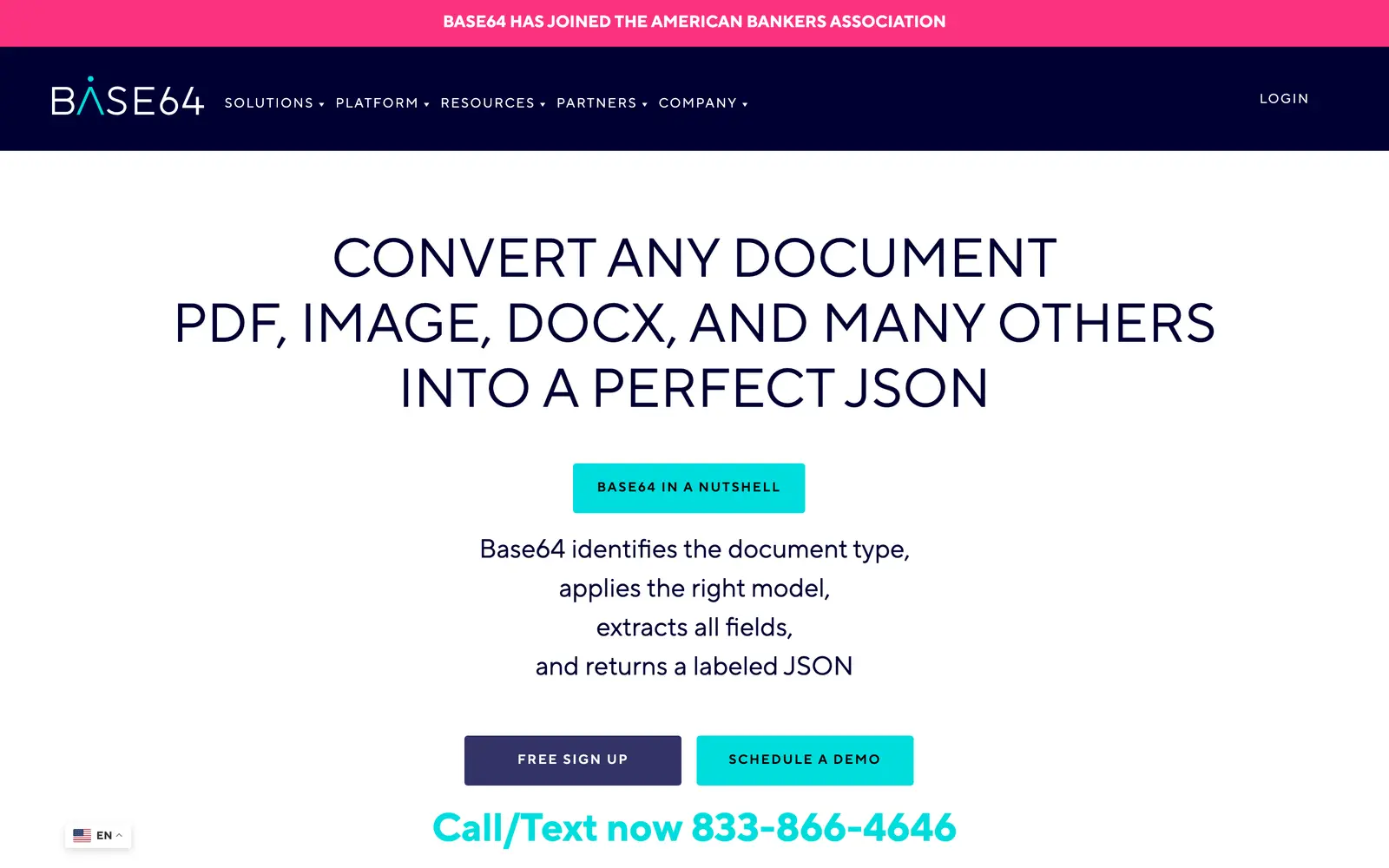 Screenshot of the Base64.ai website