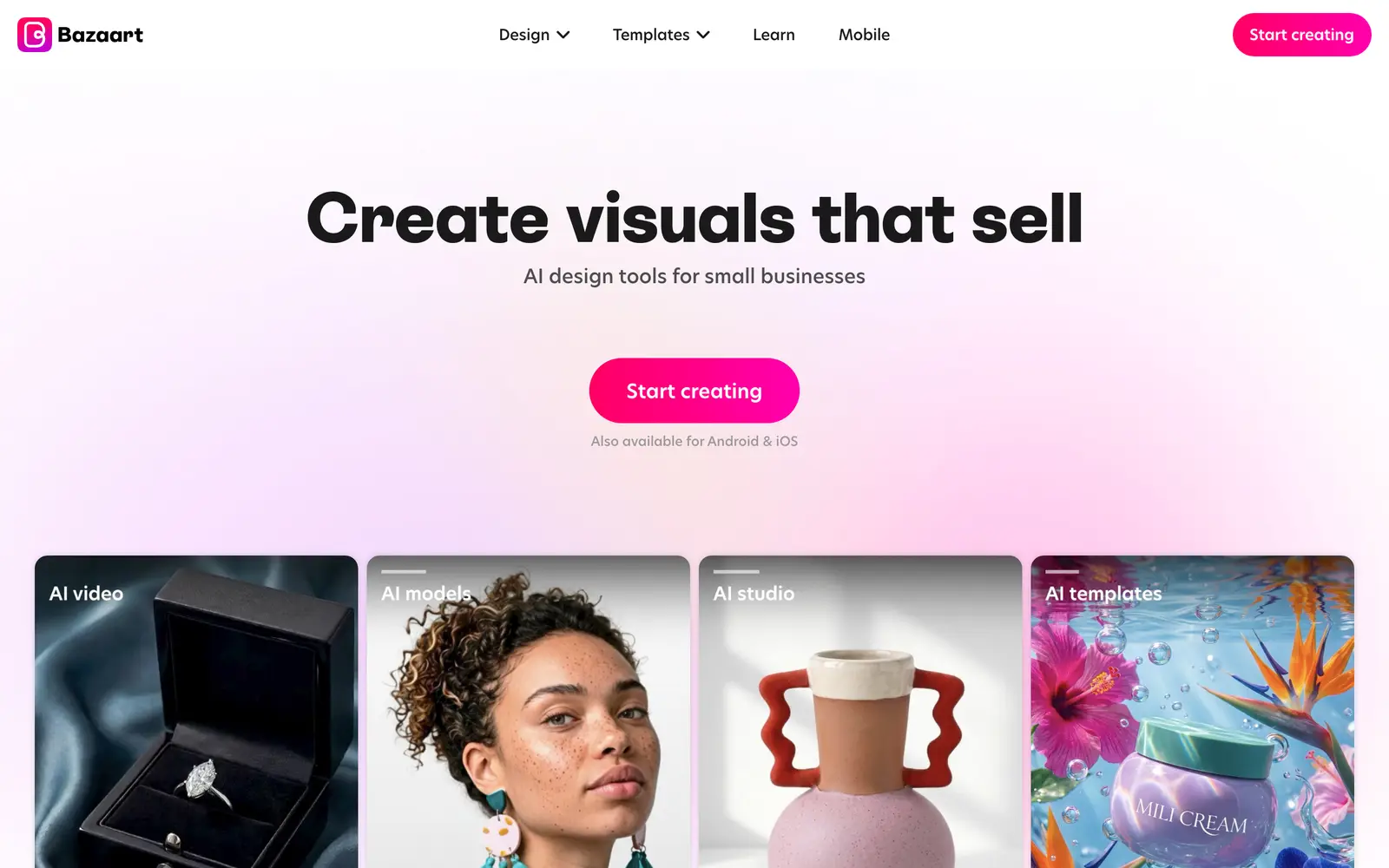 Screenshot of the Bazaart website