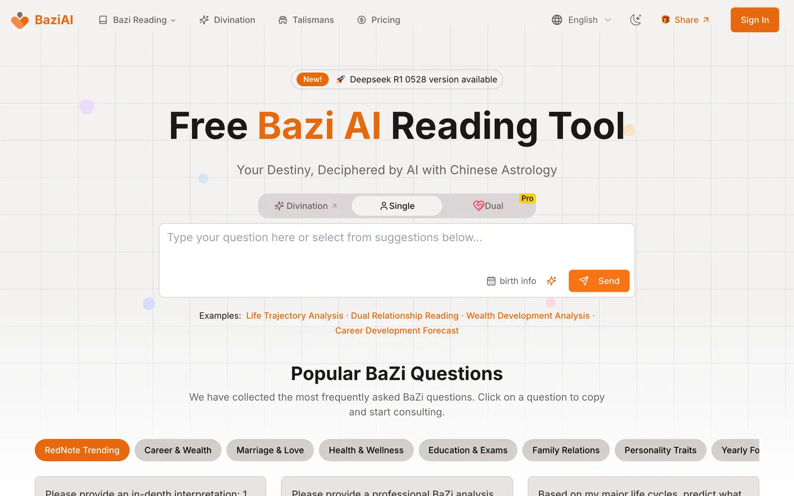Screenshot of the BaziAI website