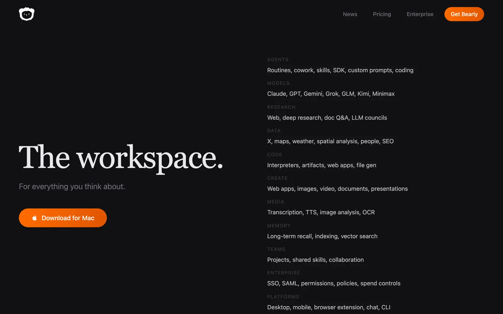 Screenshot of the BearlyAI website