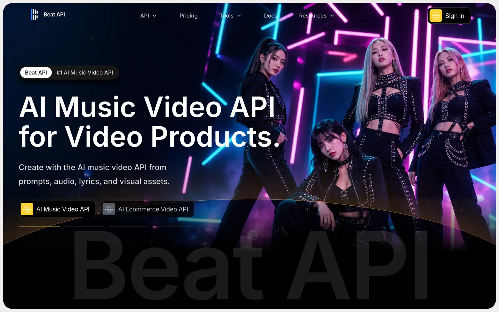 Screenshot of the Beat API website