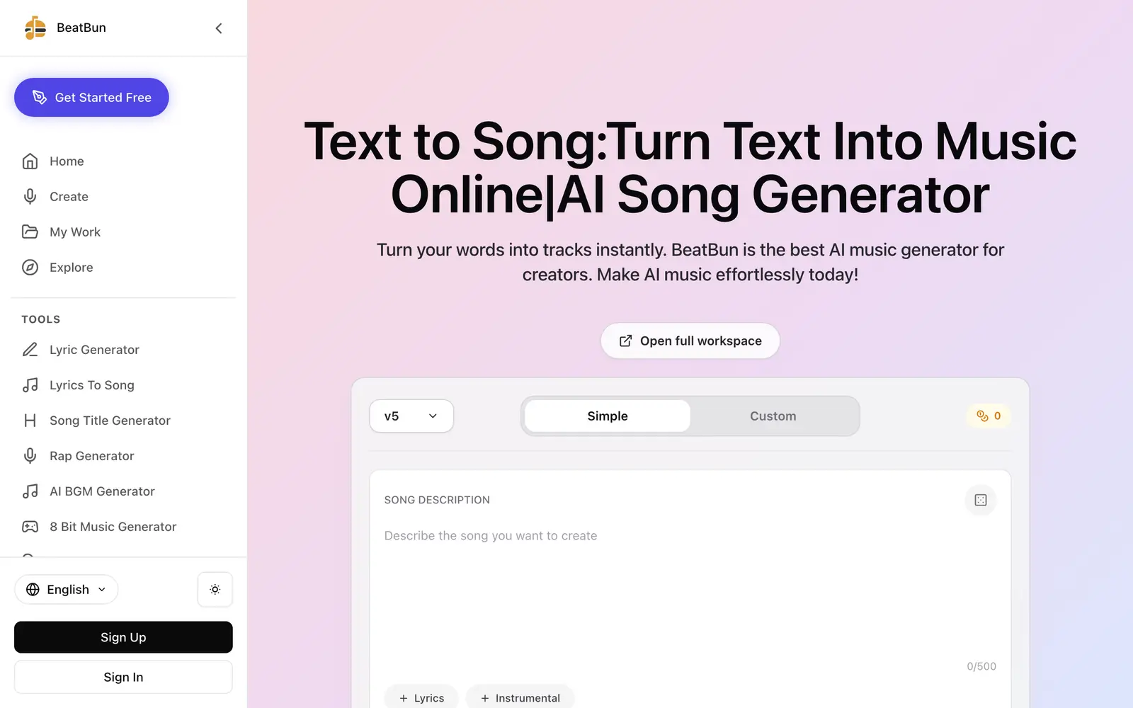 Screenshot of the BeatBun website