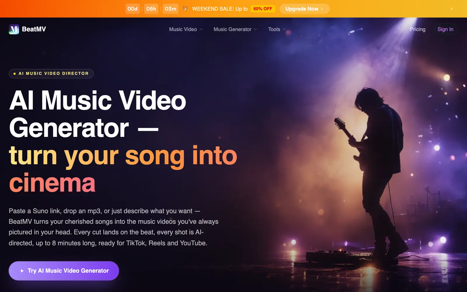 Screenshot of the BeatMV website