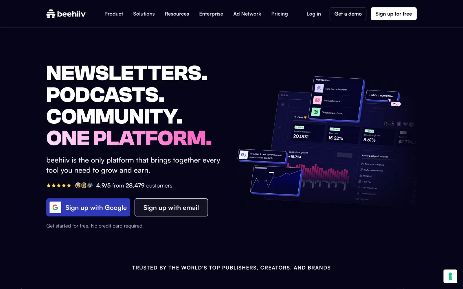 Screenshot of the beehiiv website