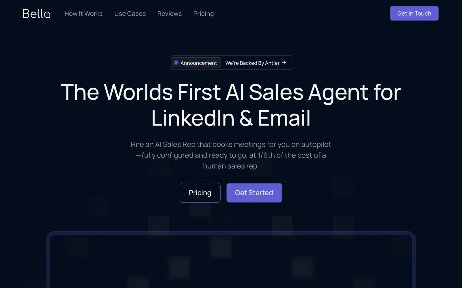 Screenshot of the Bella Sales website