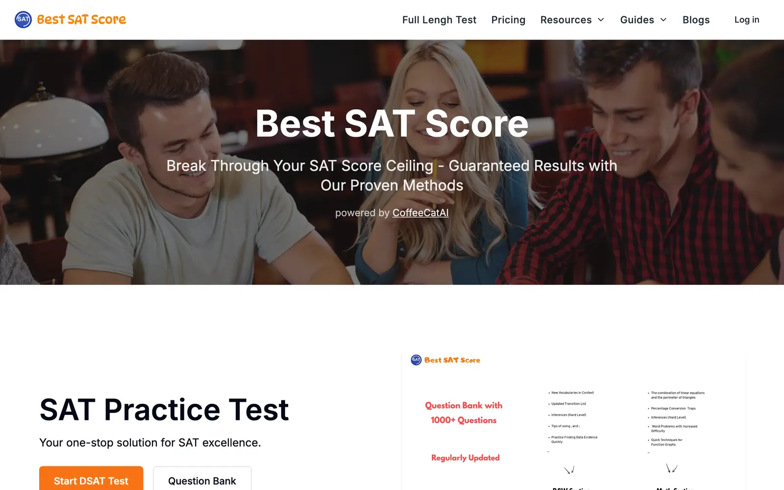 Screenshot of the Best SAT Score website