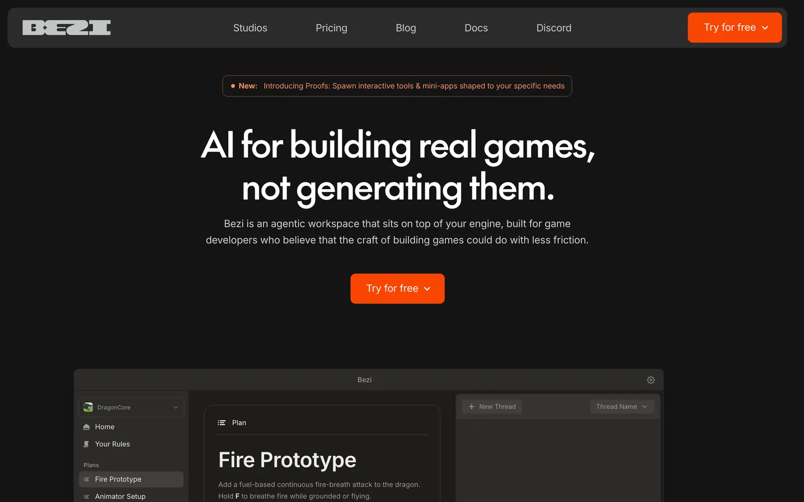 Screenshot of the Bezi AI website