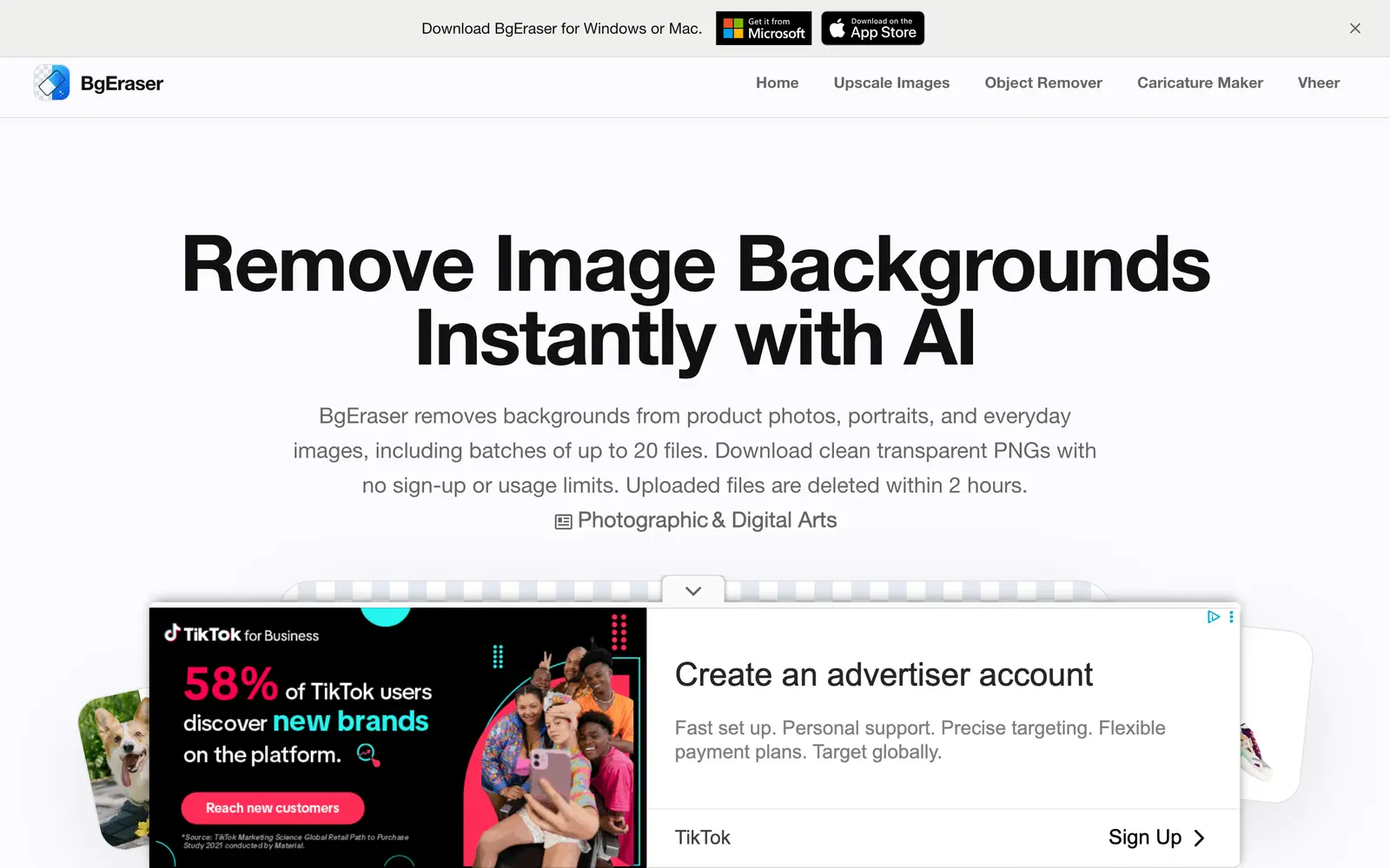 Screenshot of the Bg Eraser website