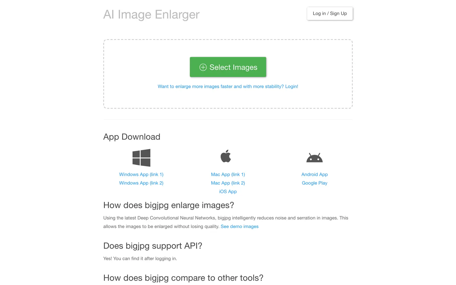 Screenshot of the Bigjpg website